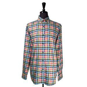 Luchiano Visconti Mens XL Multicolor Plaid Flip Cuff Long Sleeve Button Up Shirt
